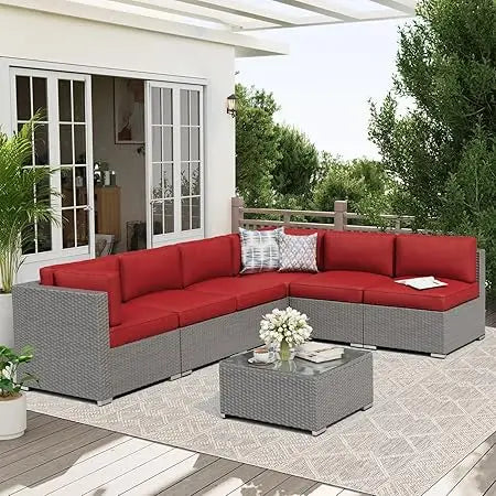 Outdoor 7 Piece Patio Sofa Set Glass Top Table Cushions