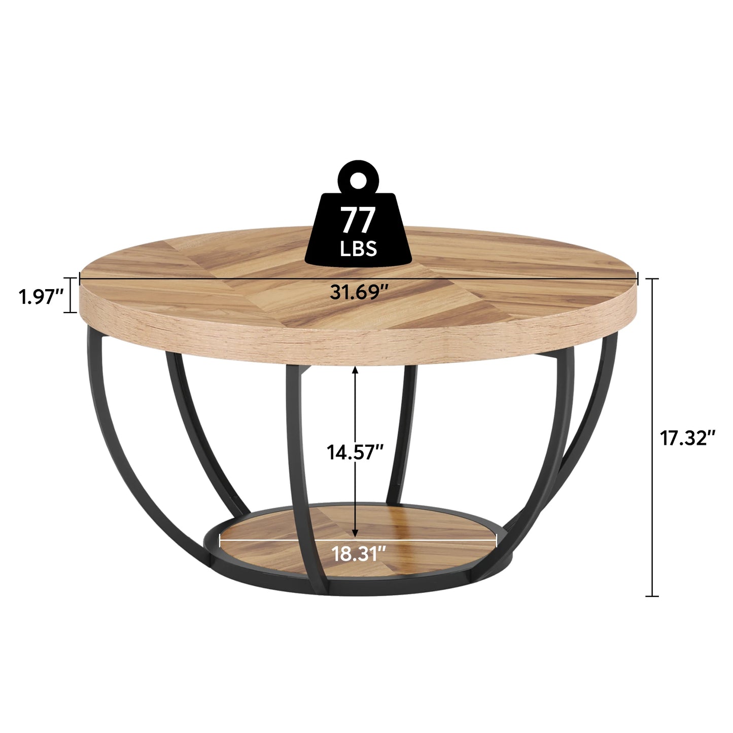Tribesigns Round Coffee Table With Storage Shelves