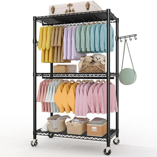 HiMISS 3-Tier Rolling Garment Rack With Adjustable Shelves
