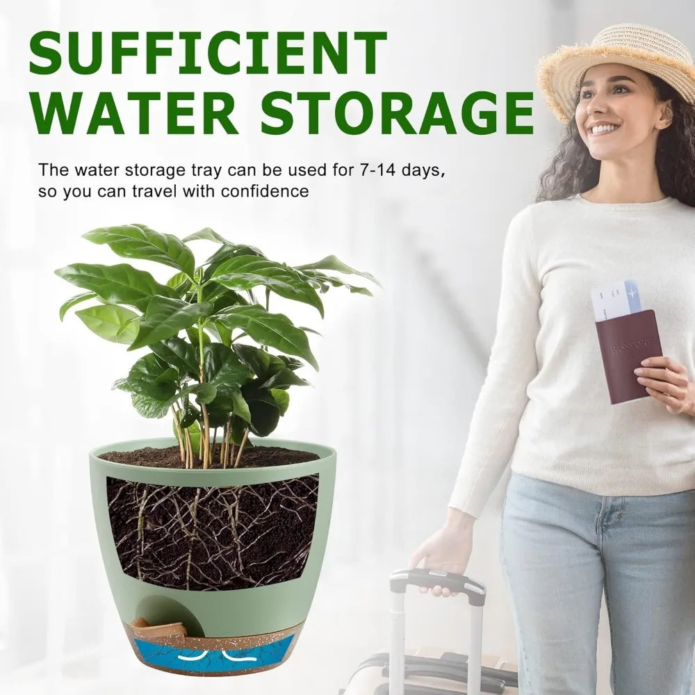 NBVCX Self Watering Plant Pots With Drainage Saucers Set 5