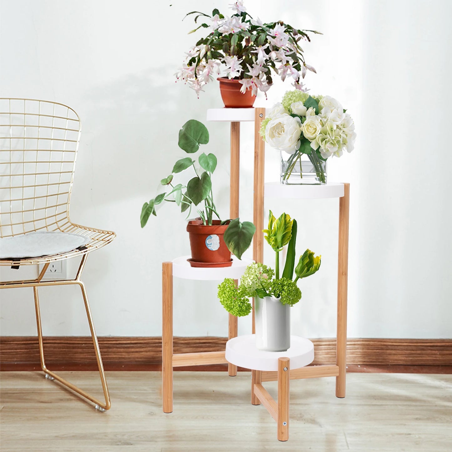 Wisfor 4 Tier Bamboo Plant Display Stand Tall Flower Rack