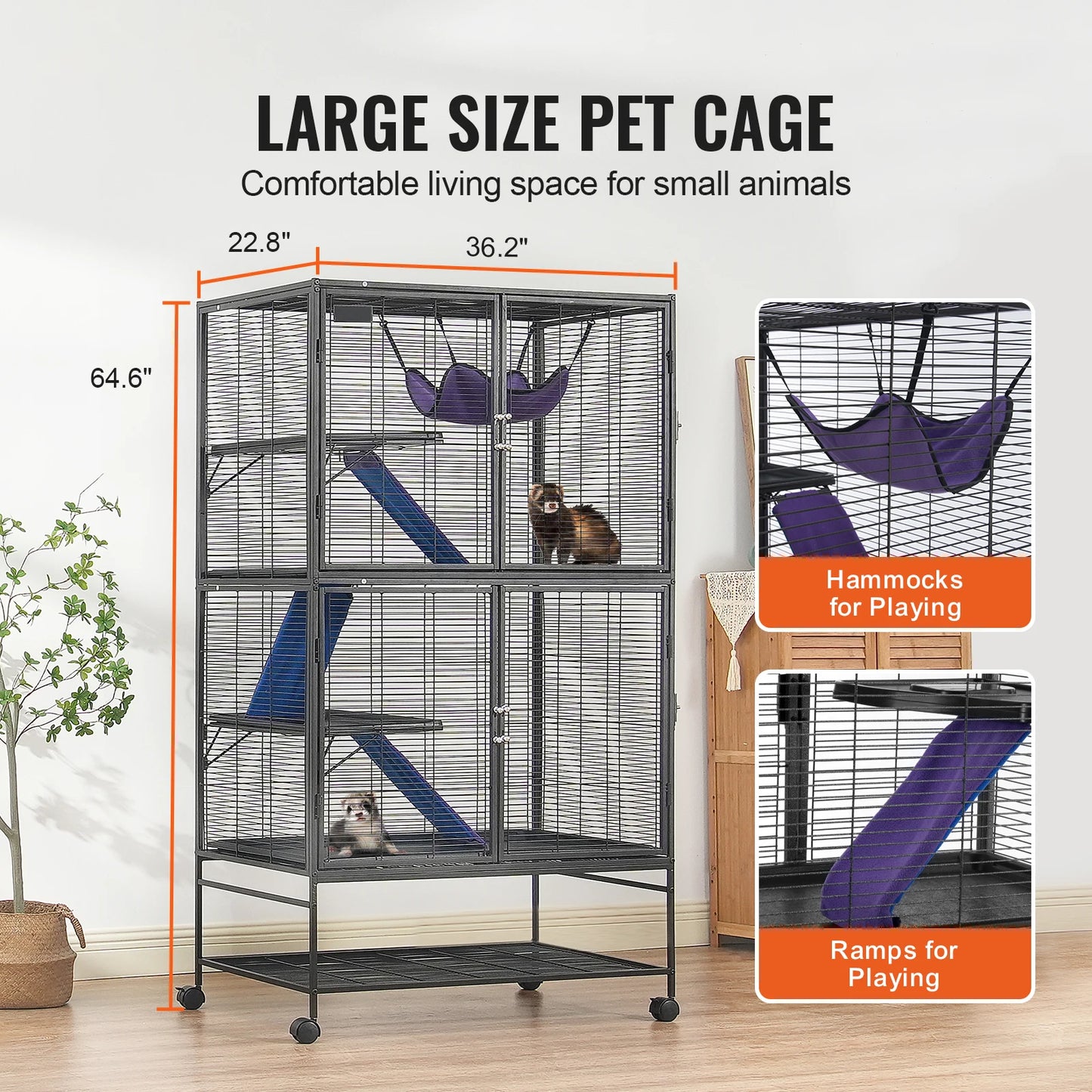 Rolling Metal Ferret Cage 4 Tier for Rodents and Pets