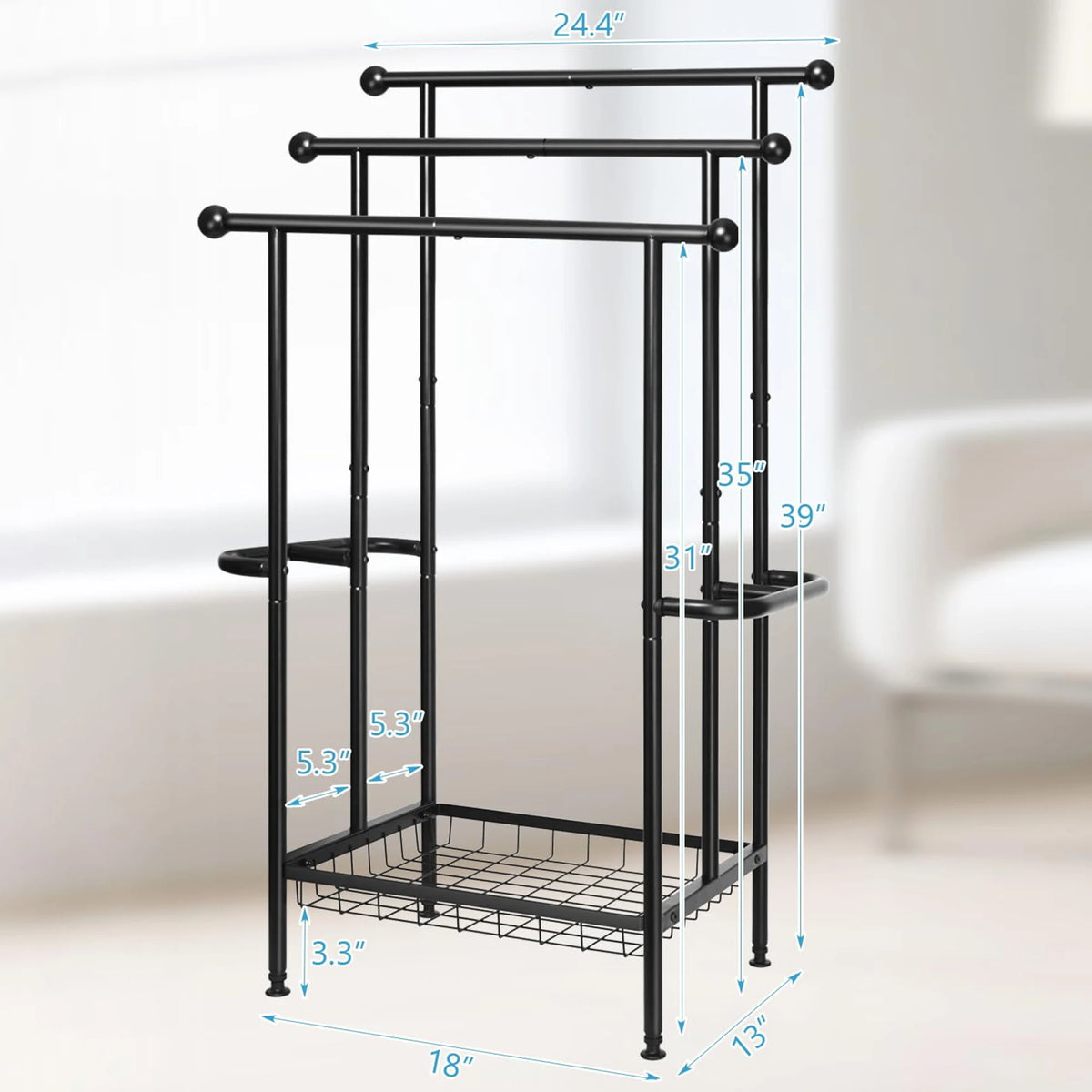 Three Tier Stainless Steel Dual T Bar Freestanding Towel Rack