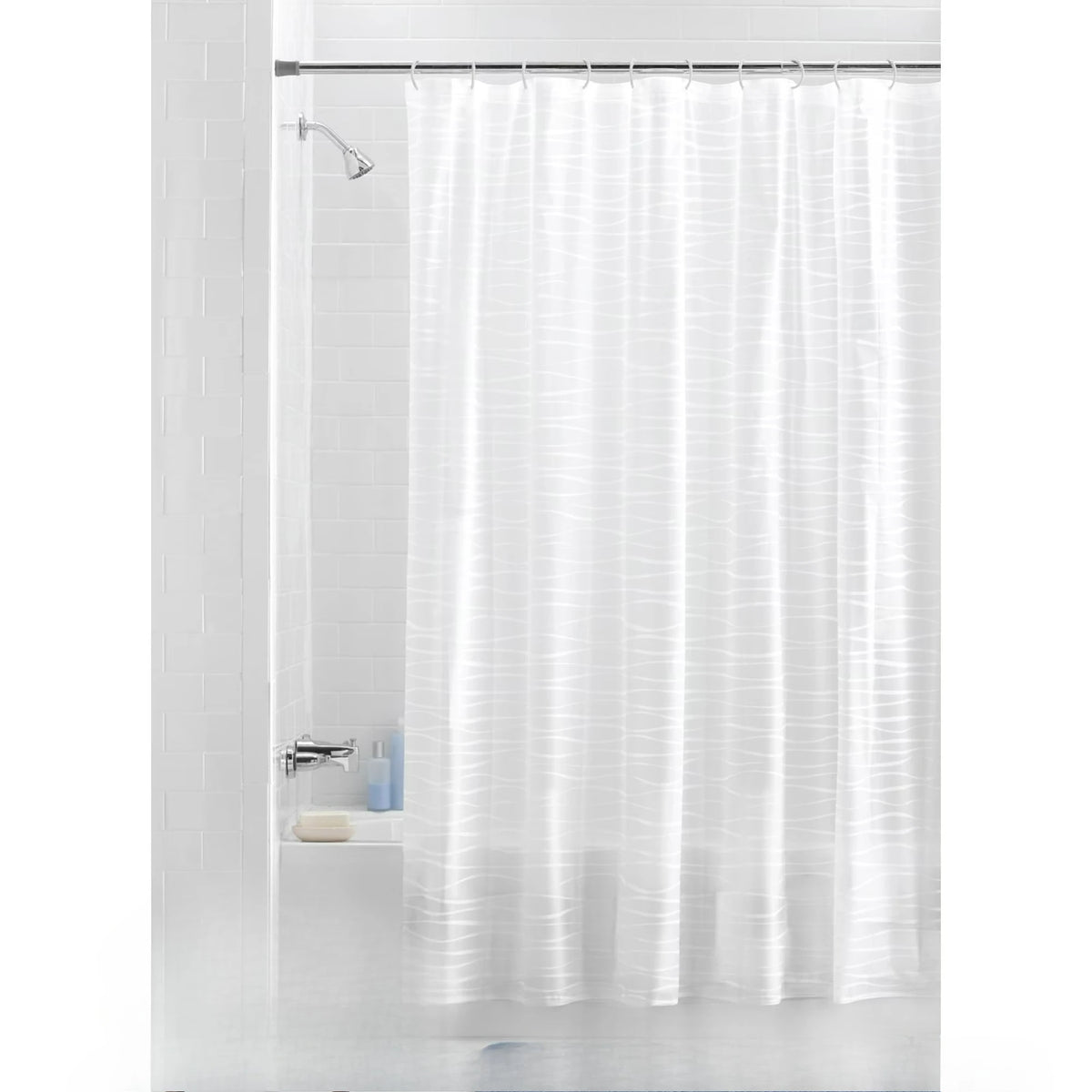 Waterproof PEVA Striped Shower Curtain Set with 12 Hooks
