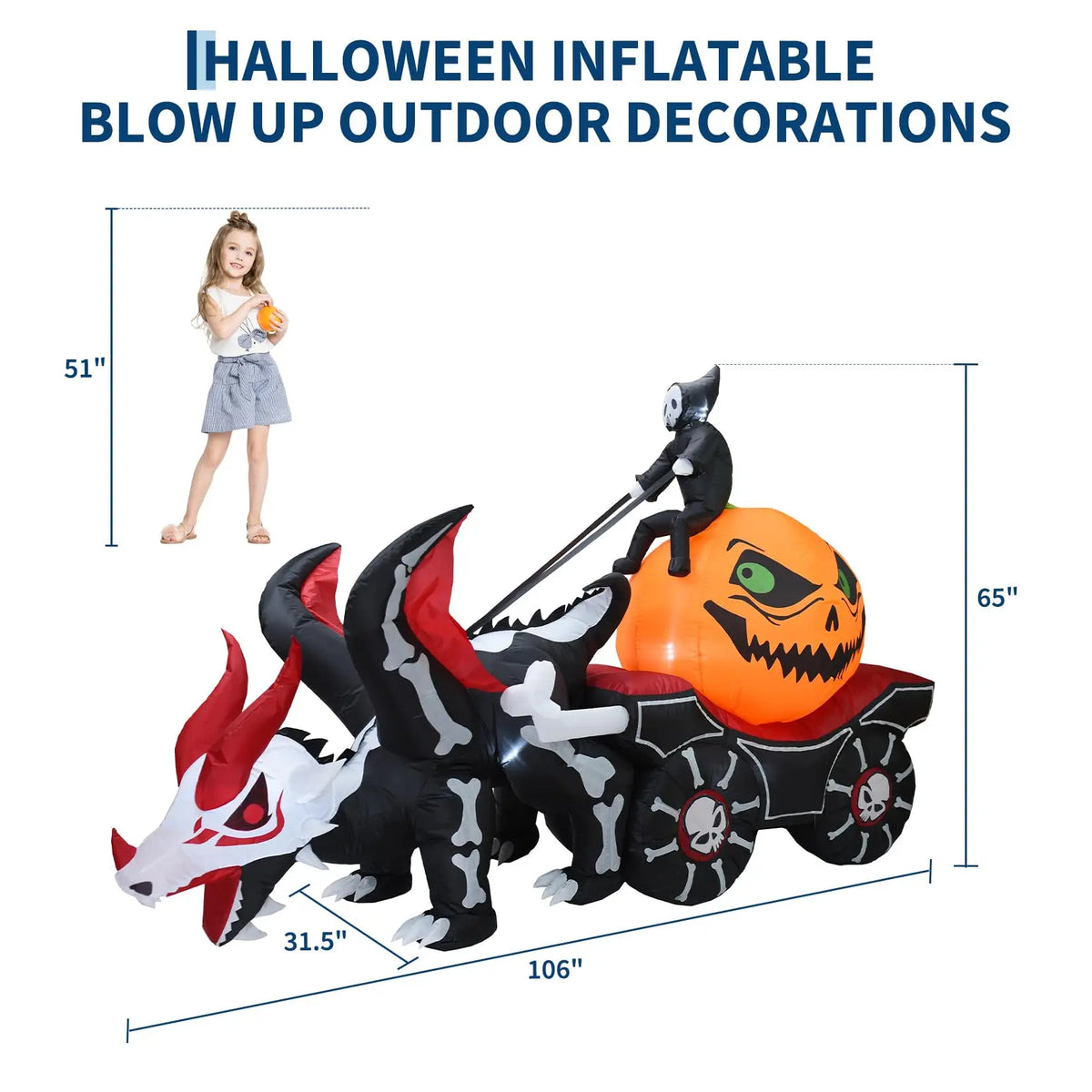 HiMISS Grim Reaper Dragon Carriage Halloween Inflatable Yard Decoration