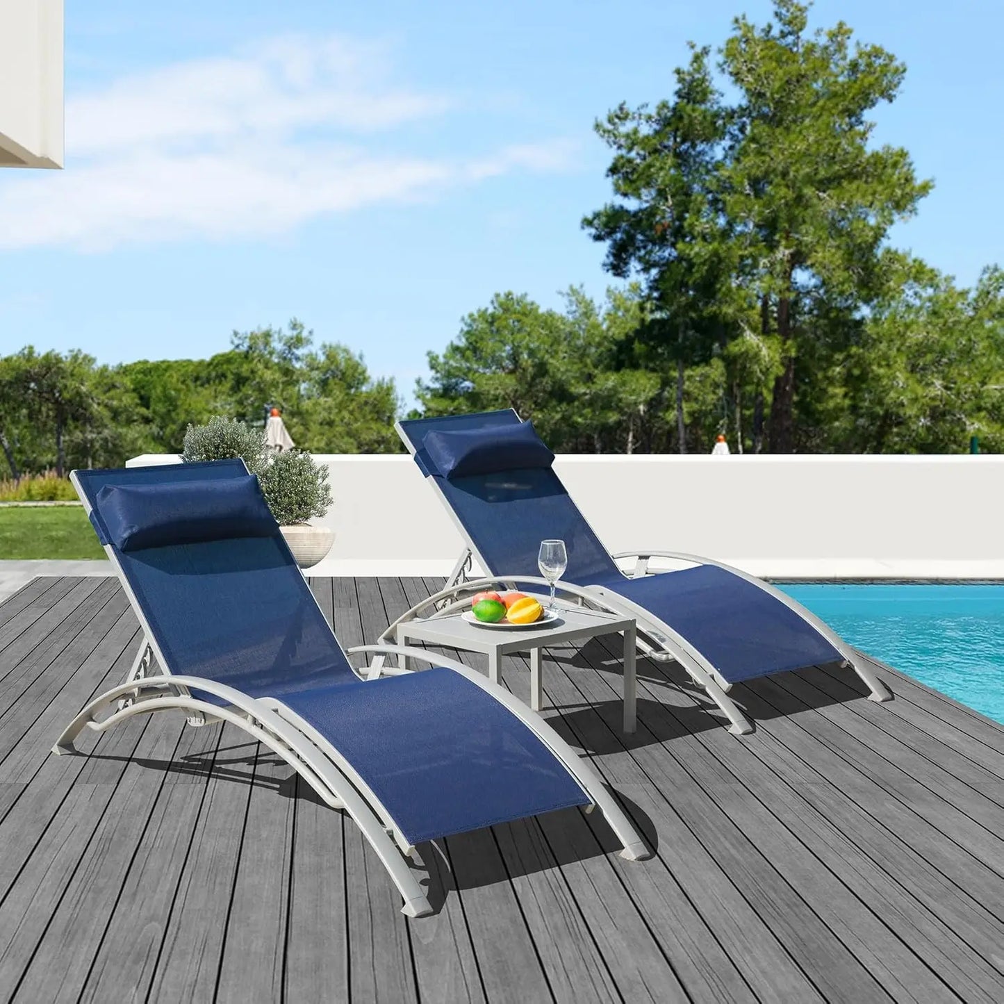 Aluminum Outdoor Lounge Chair Set of 3 With Adjustable Positions