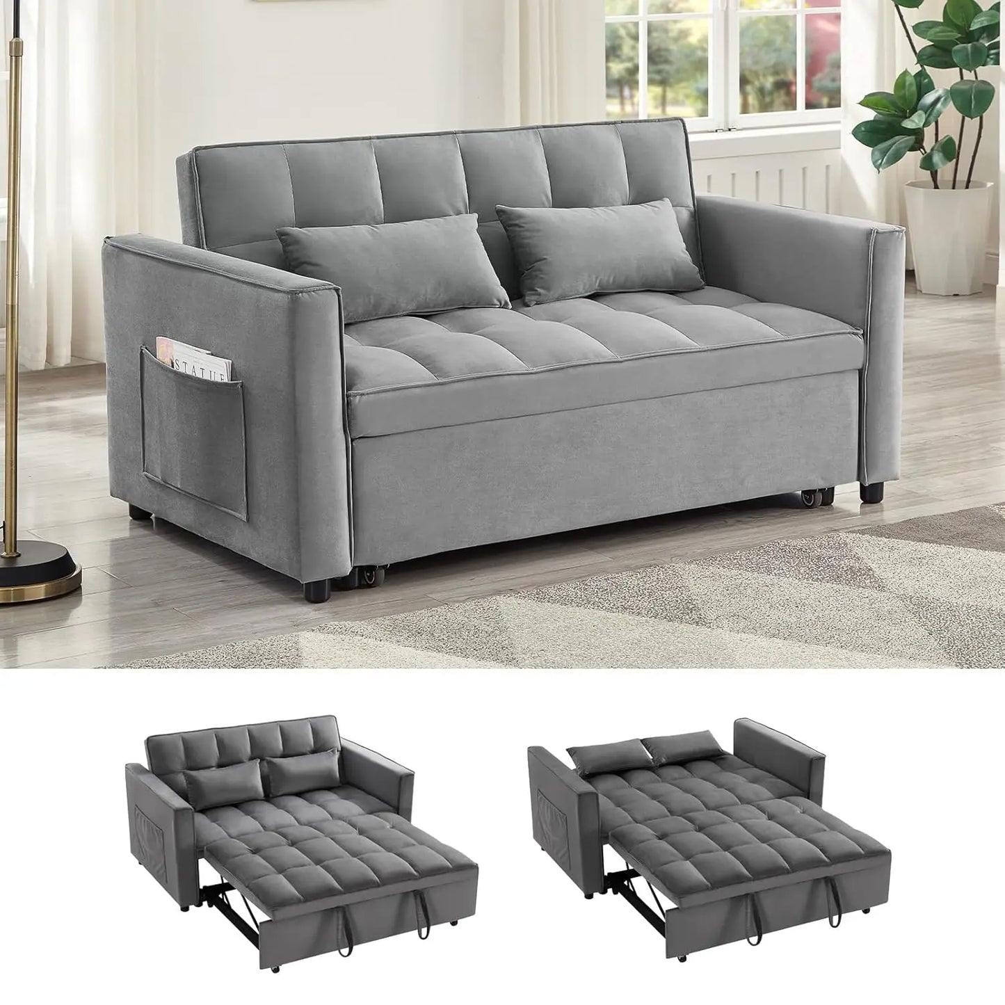 Loveseat Sleeper Sofa Three In One Convertible With Adjustable Backrest