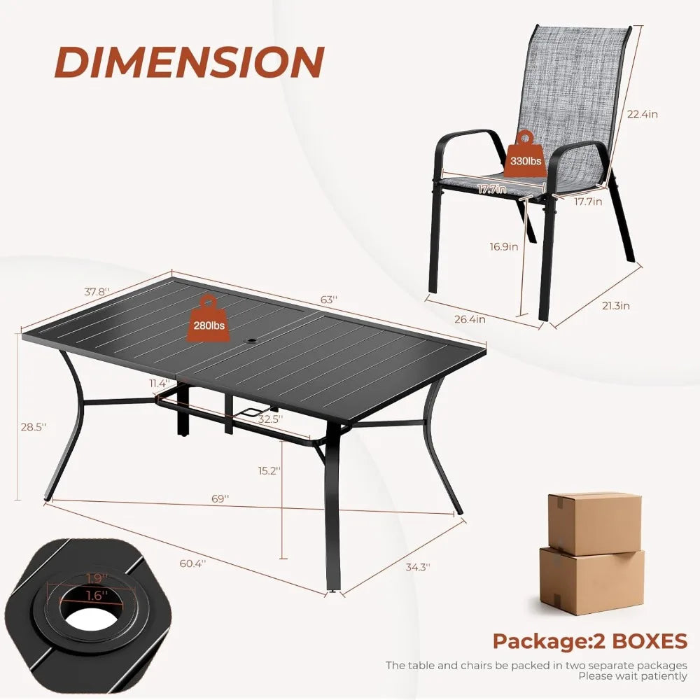 NBVCX 7-Piece Outdoor Dining Set For 6 With Umbrella Hole