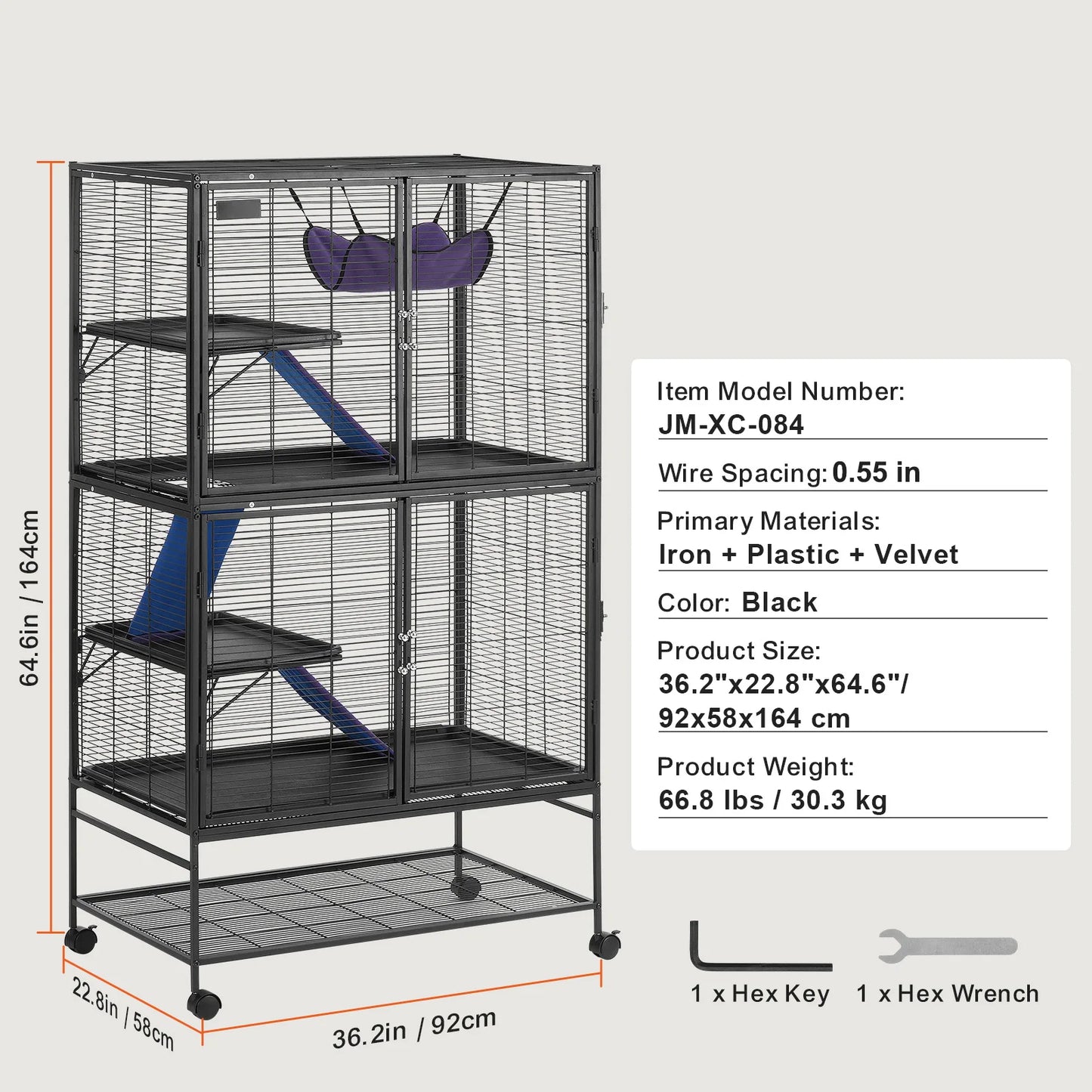 Rolling Metal Ferret Cage 4 Tier for Rodents and Pets