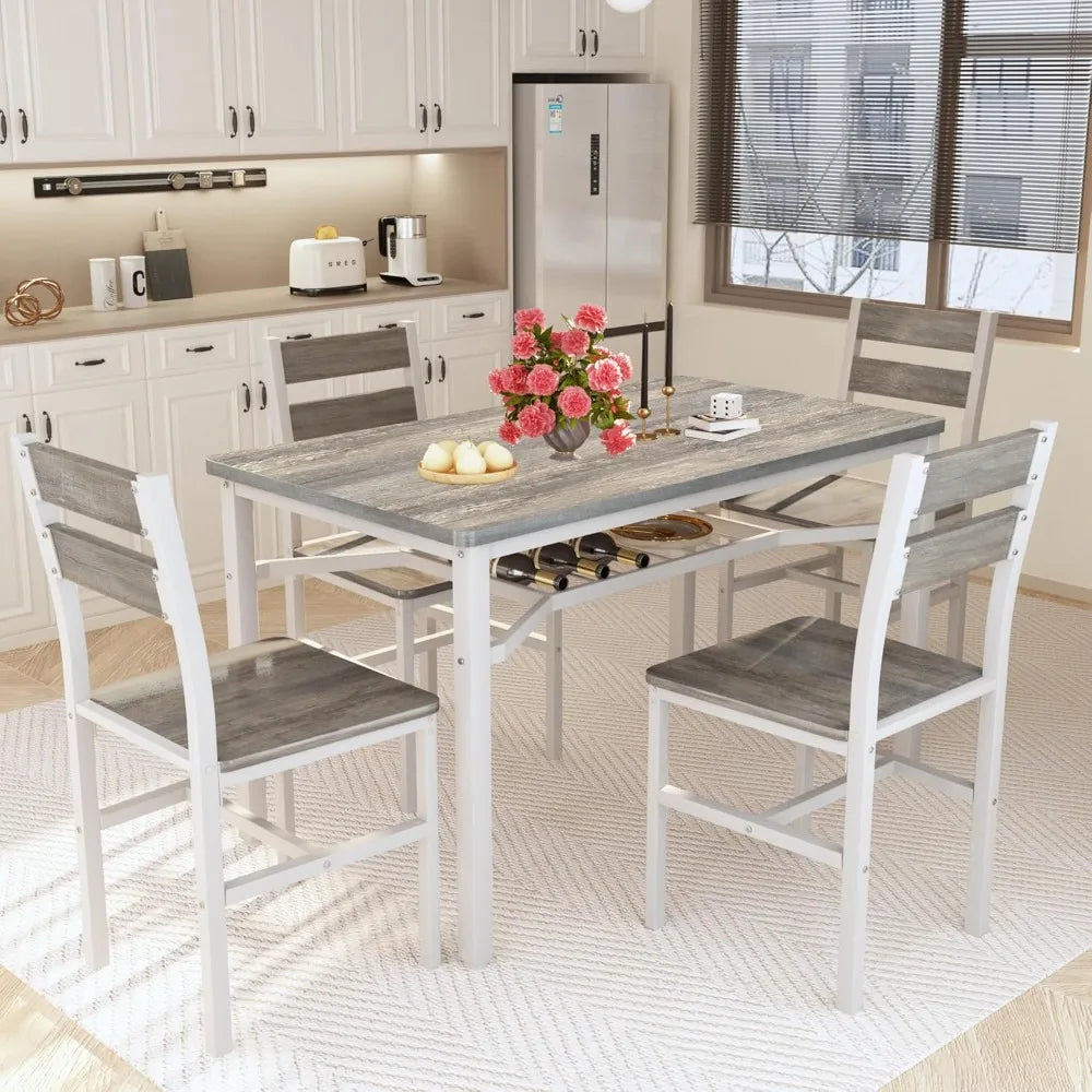 Wood Dining Table Set With Storage Shelf For Small Spaces