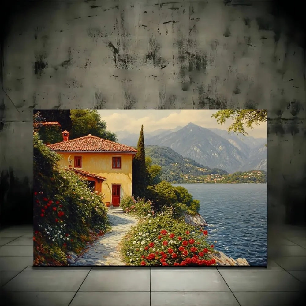 Interior Art Mural With Wood Frame Yellow House