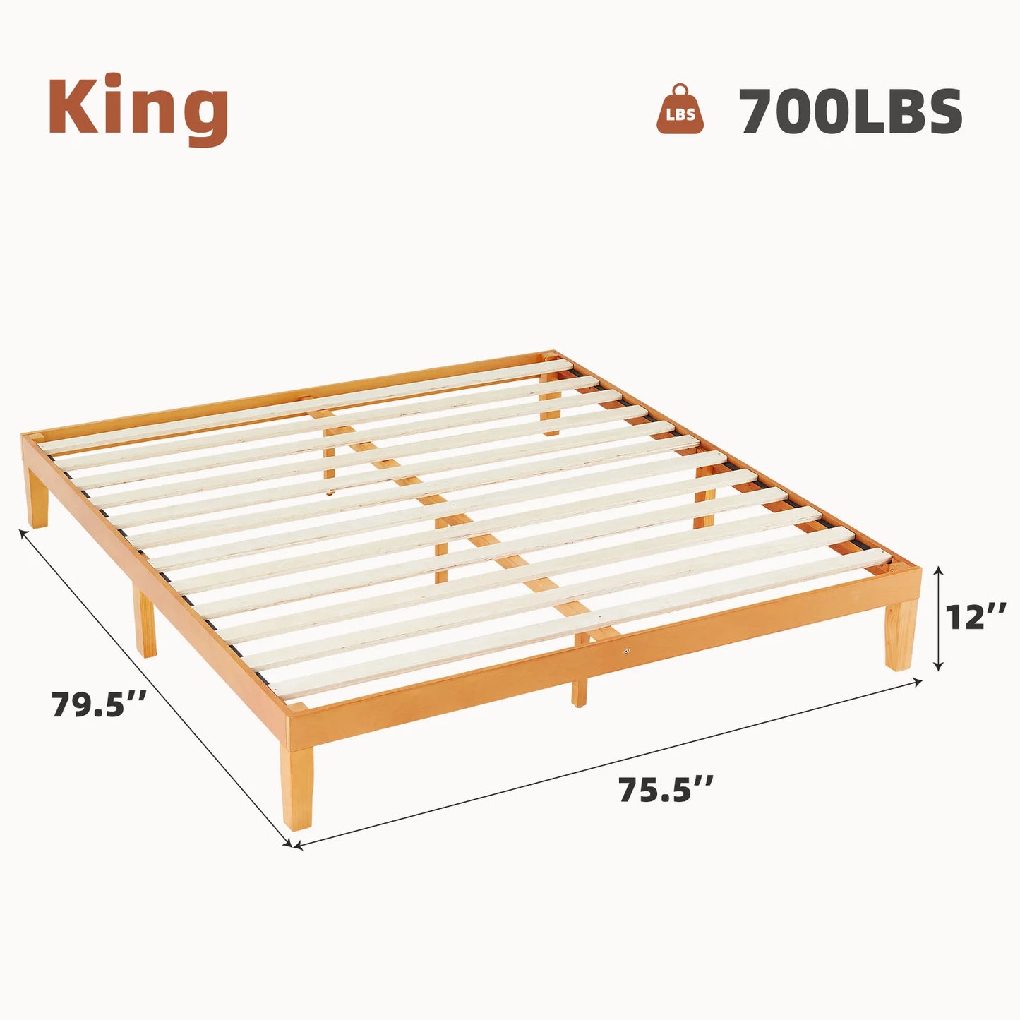 JHK Solid Wood Bed Frame Sturdy Slat Support Easy Assembly
