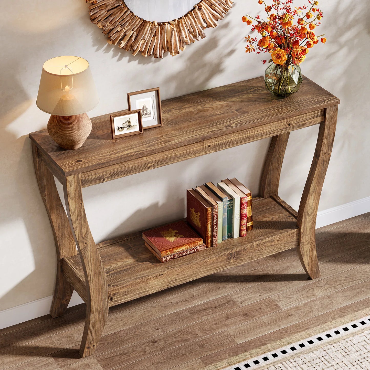 Tribesigns Two Tier Solid Wood Console Table With Storage