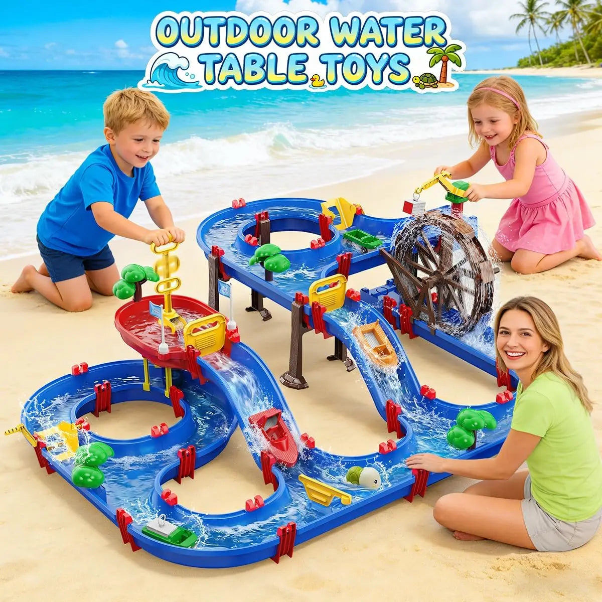 VATOS Summer Outdoor Water Truck Toy With 2 Tier Water Wheel Playset