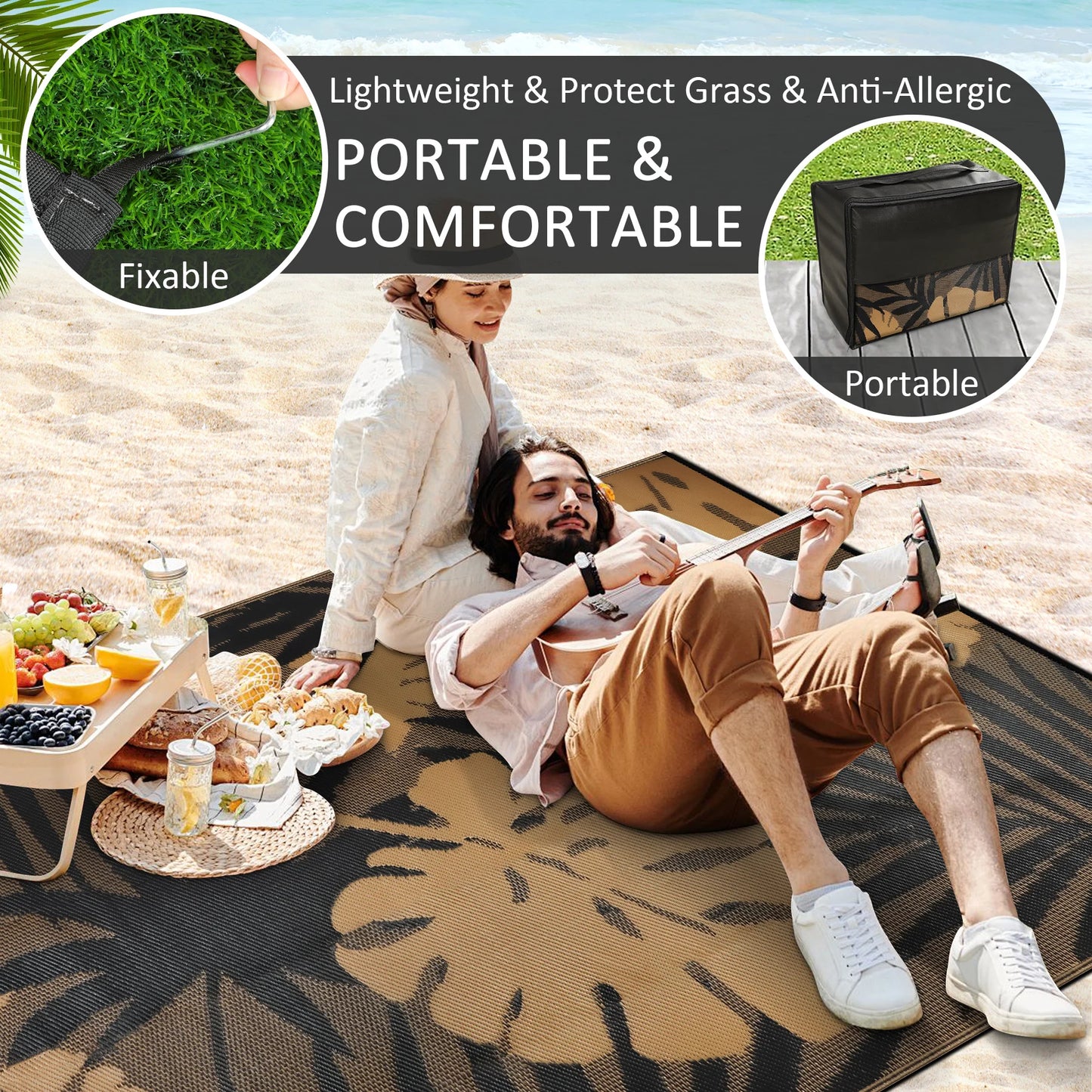 Outdoor Rug Waterproof Recycled Plastic Polypropylene For Patio Deck Camping