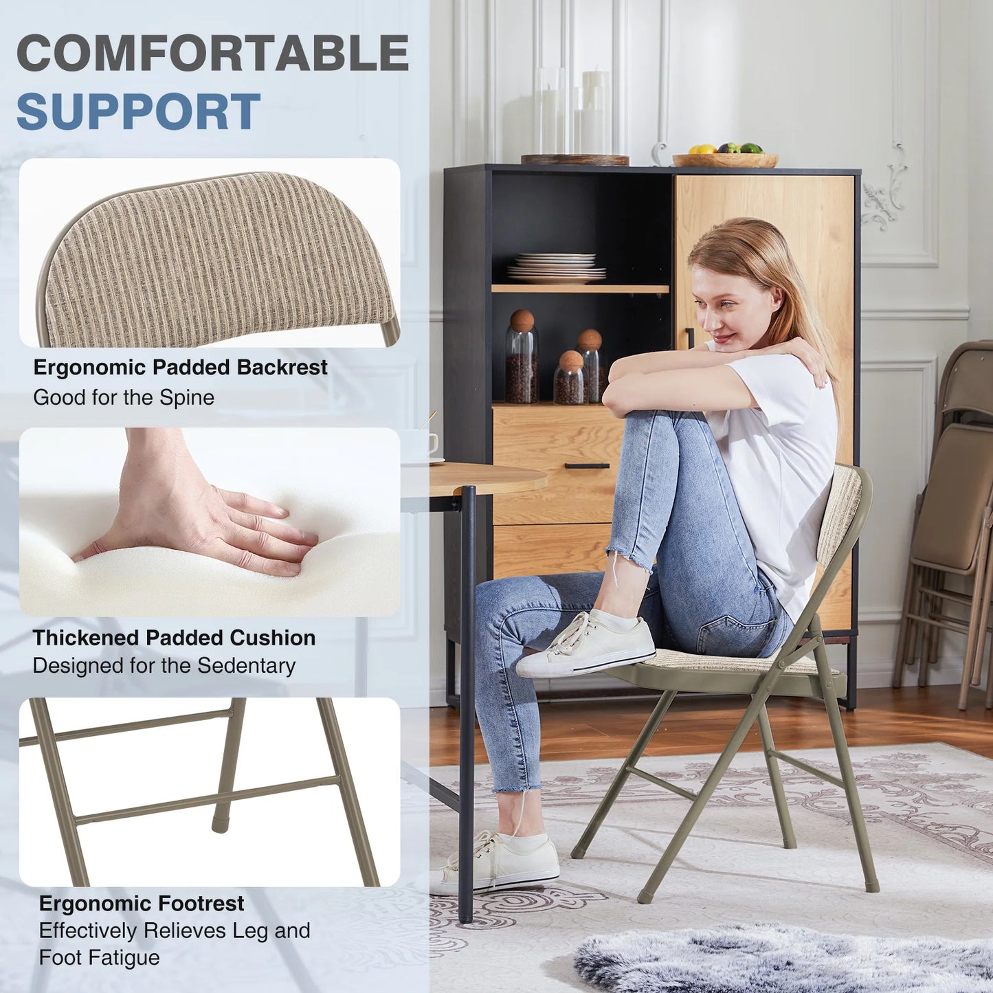 Mqc Foldable Padded Fabric Office Chair With Metal Frame