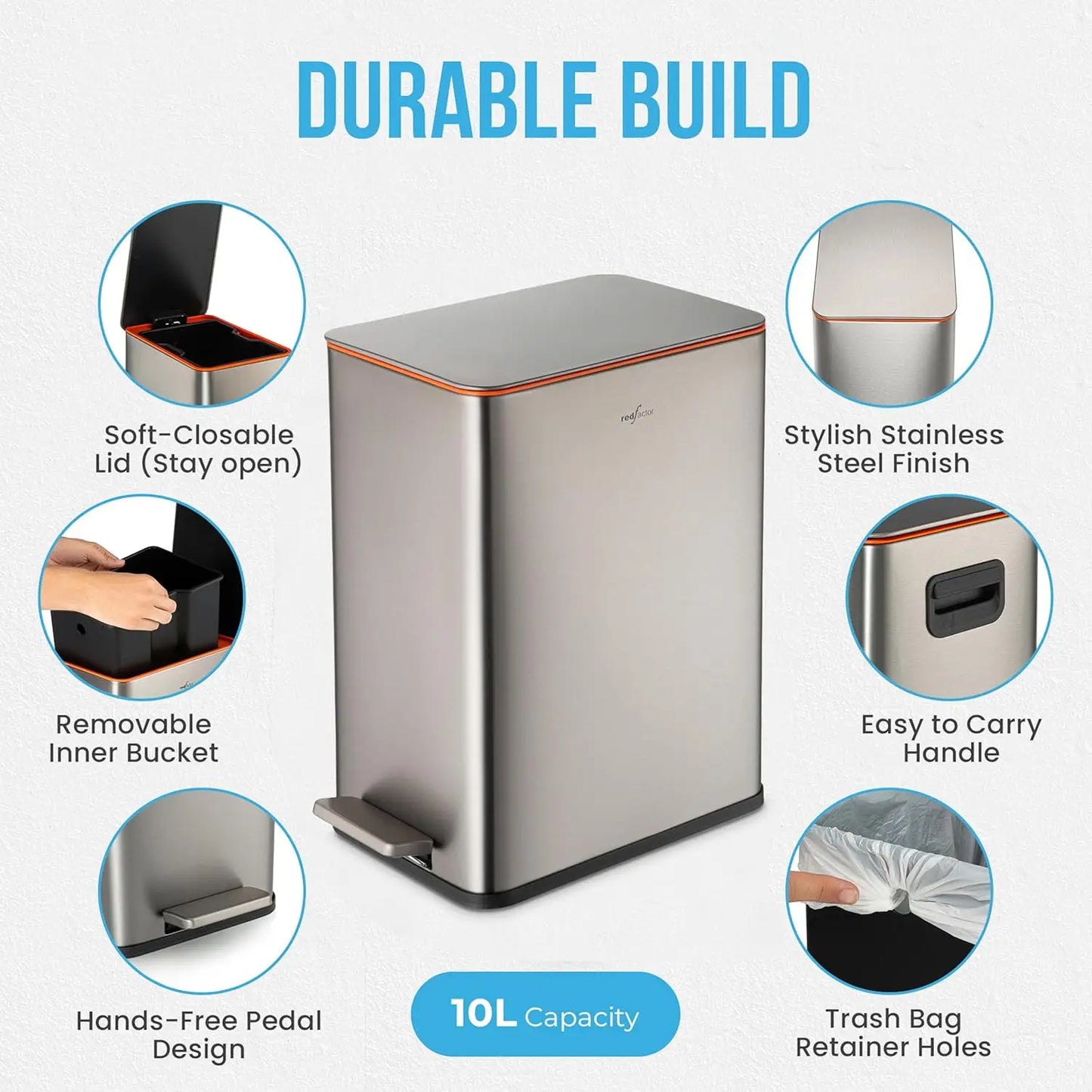 Slim 2.6 Gallon Stainless Steel Pedal Trash Can Lid
