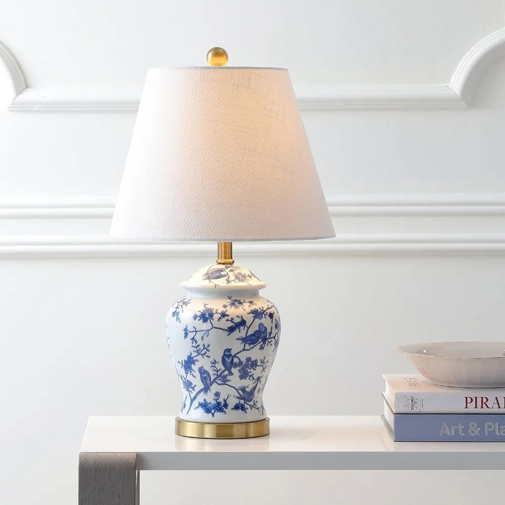 Ceramic Ginger Jar Table Lamp With Linen Shade Bedside Lamp