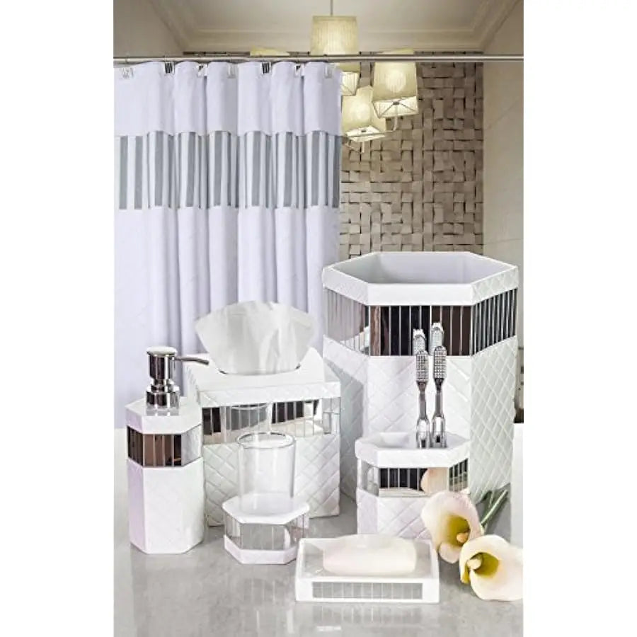 Quilted Mirror Bathroom Accessories Set With Trash Can Tissue Box