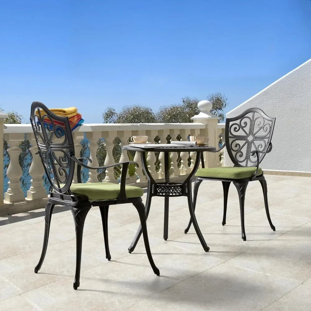 Outdoor 3-Piece Cast Aluminum Bistro Set With Cushions Umbrella Hole