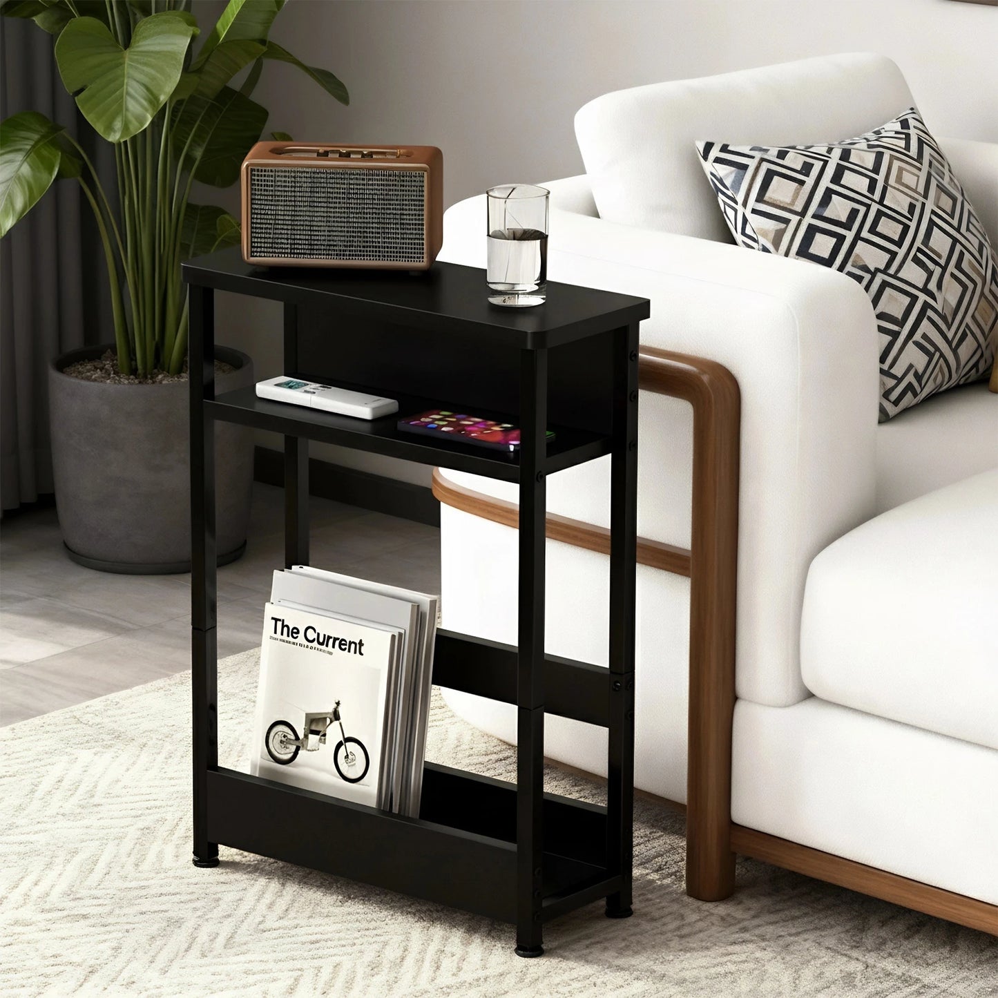 HobbyLane Slim 3 Tier Bedside End Table For Small Spaces