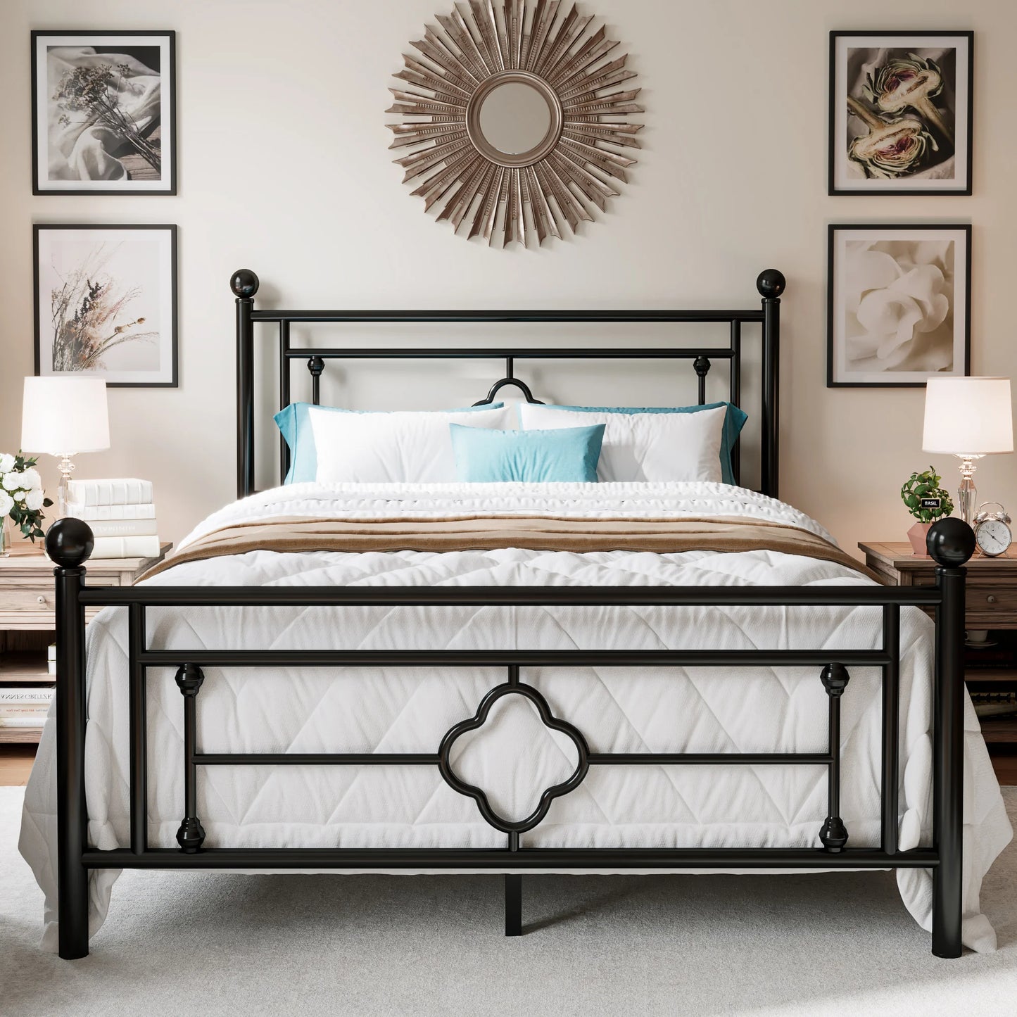 HOOMIC Vintage Victorian Metal Platform Bed Frame With Headboard Footboard