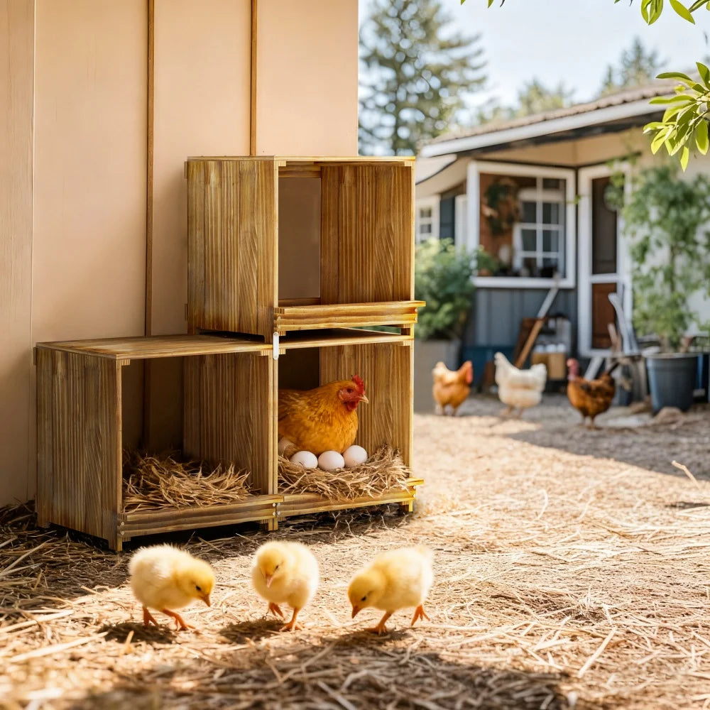 Pine Wood Three Compartment Chicken Nesting Box Easy Egg Collection