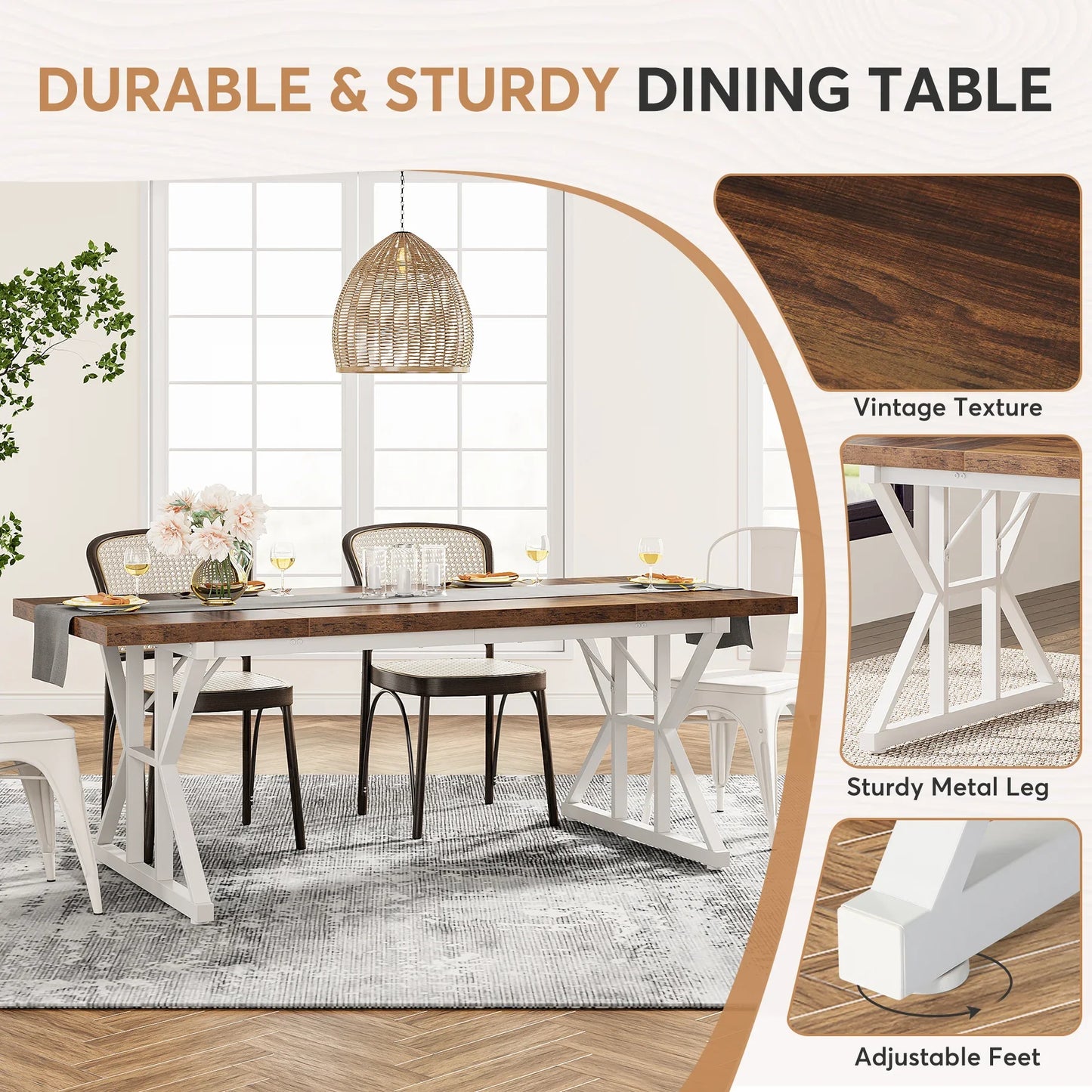 Tribesigns Rustic Wood Dining Table with Heavy Duty Metal Legs