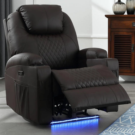 Power Recliner Chair With Heat And Massage PU Leather