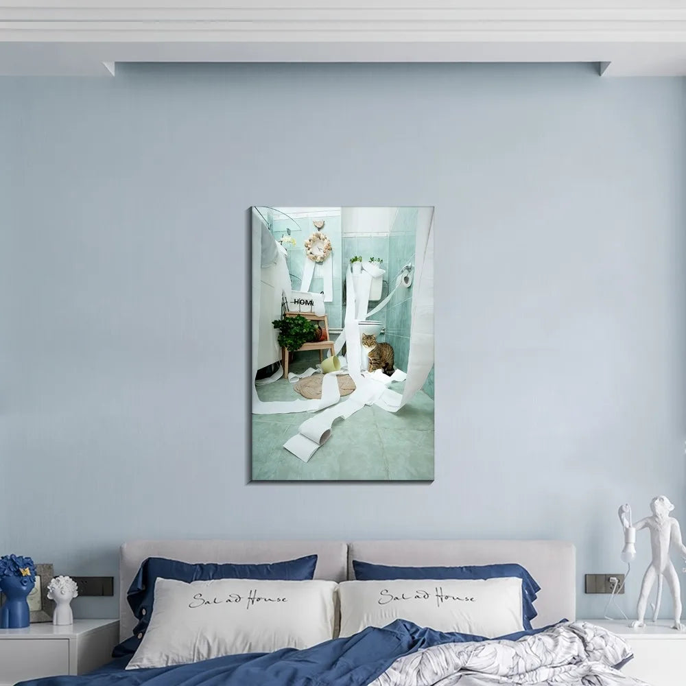 Modern Roll Paper Canvas Wall Art With Solid Wood Frame