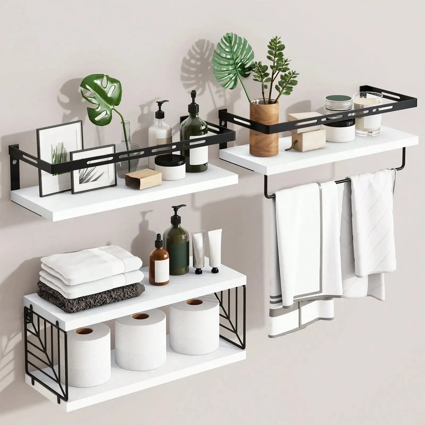 Wall Mounted Rustic Wood Bathroom Shelves Over Toilet Towel Bar