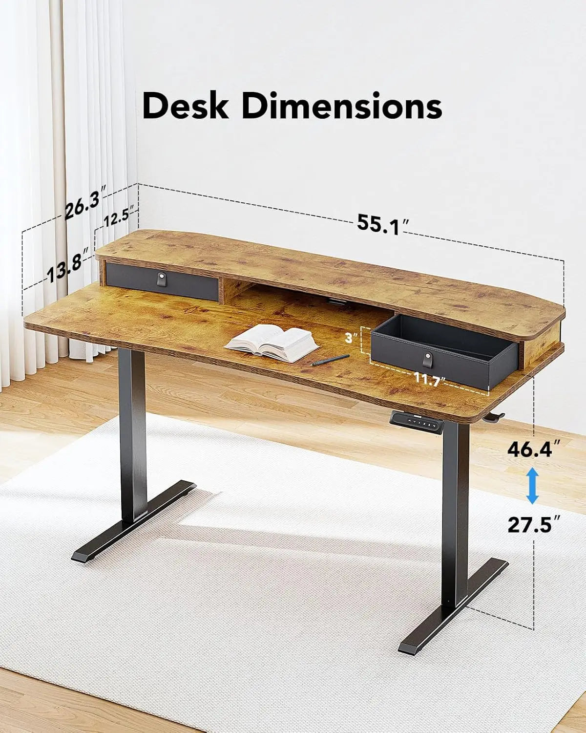 K Kyspho Electric Standing Desk With Two Drawers And Hooks
