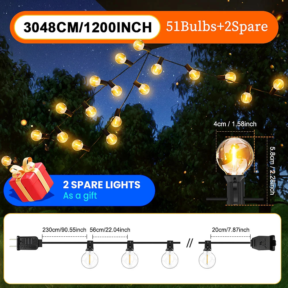 Aiopp G40 LED Globe String Lights Outdoor with US Plug