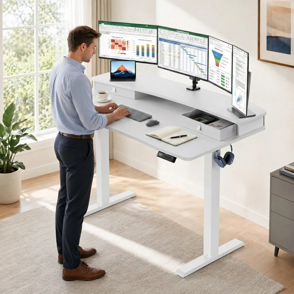 K Kyspho Electric Standing Desk With Two Drawers And Hooks