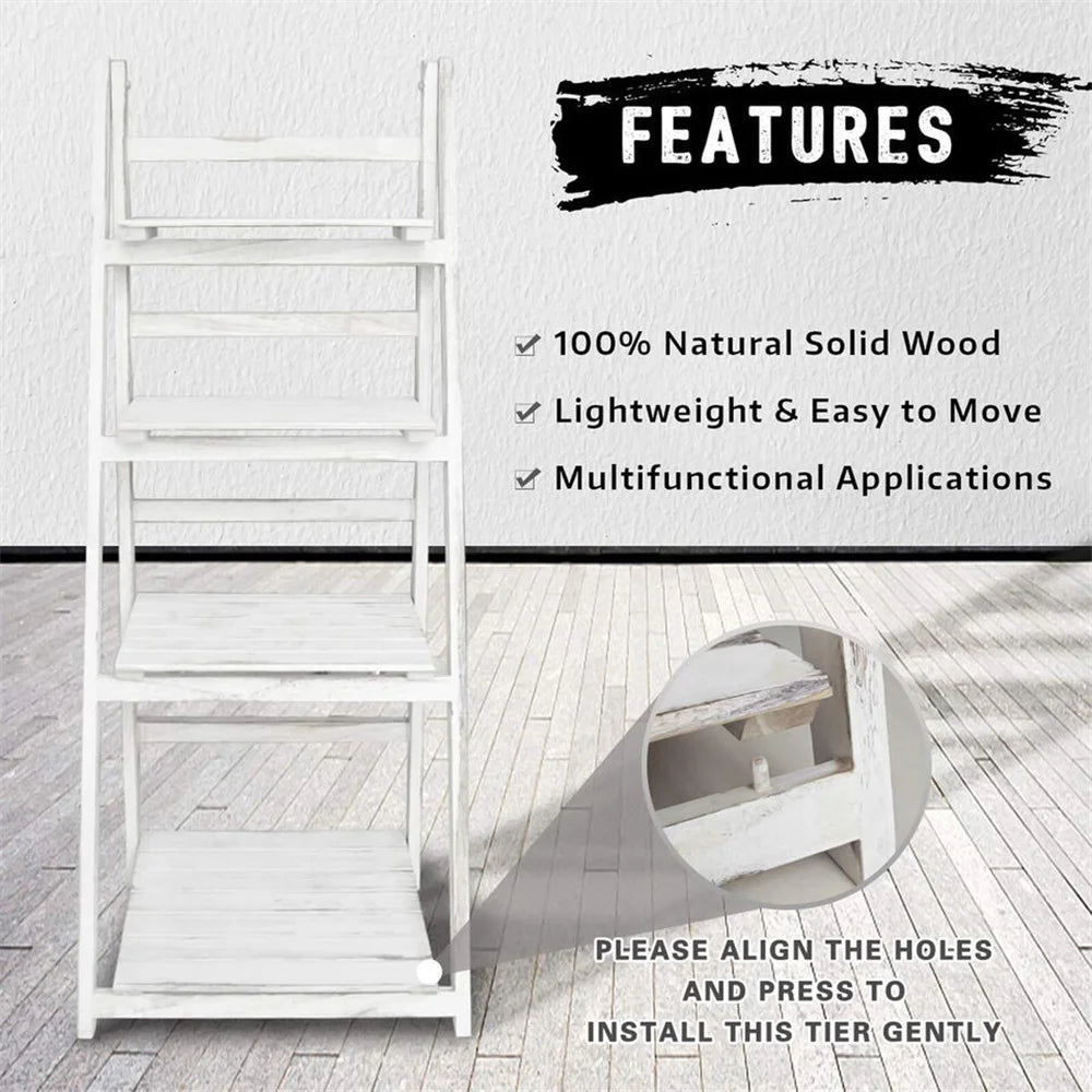 4 Tier Plant Stand For Flowers Wooden Indoor Display Rack