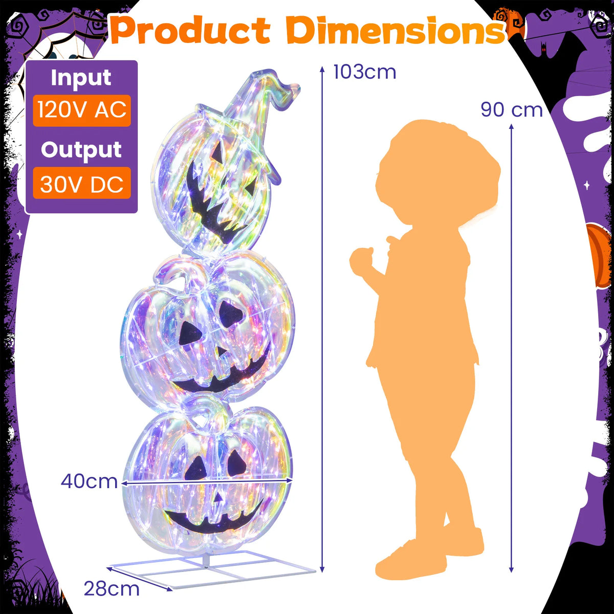 LIFEZEAL Light Up Stacked Pumpkin Halloween Yard Decorations