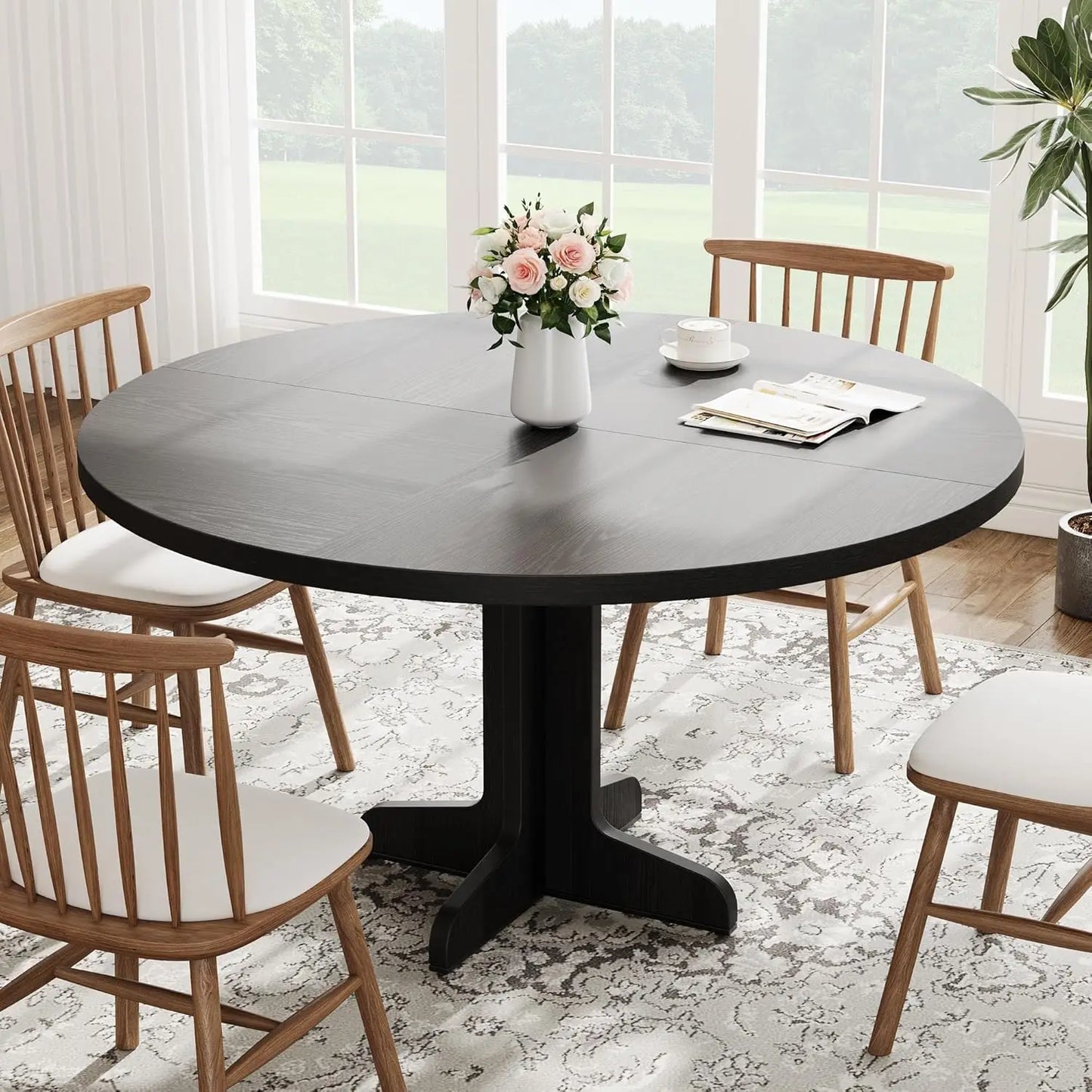 Studyset Round Dining Table For Four Farmhouse Wood Top