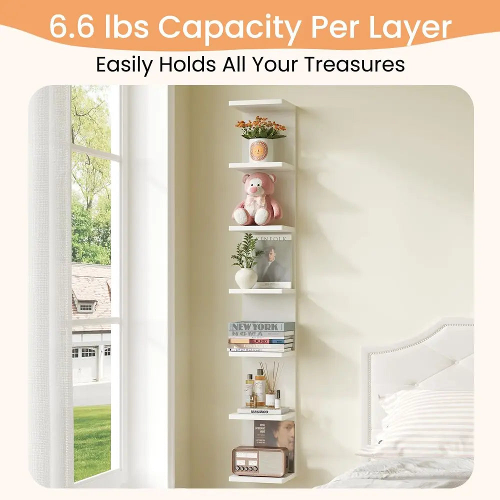 7Tier Floating Wall Shelf White Wall Mounted Display and Storage