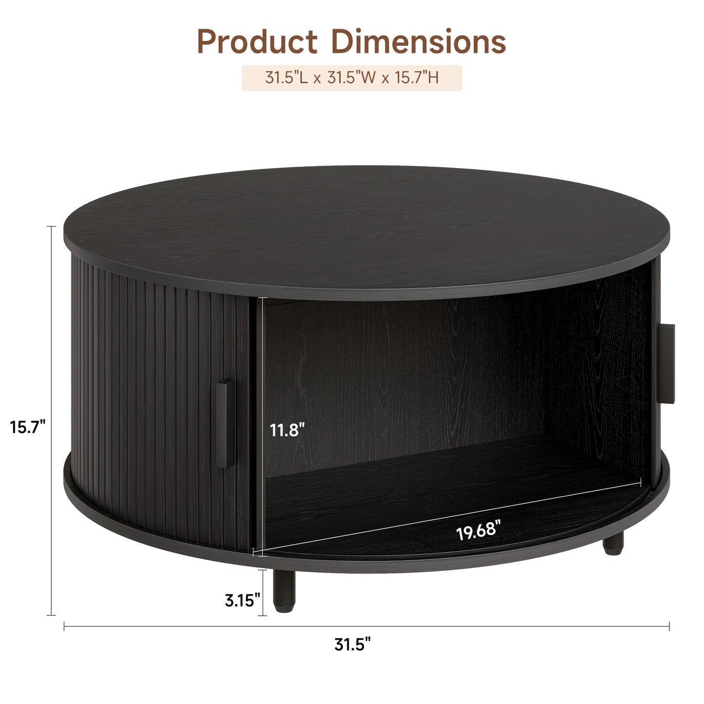Round Coffee Table With Storage Drum Design And Sliding Door