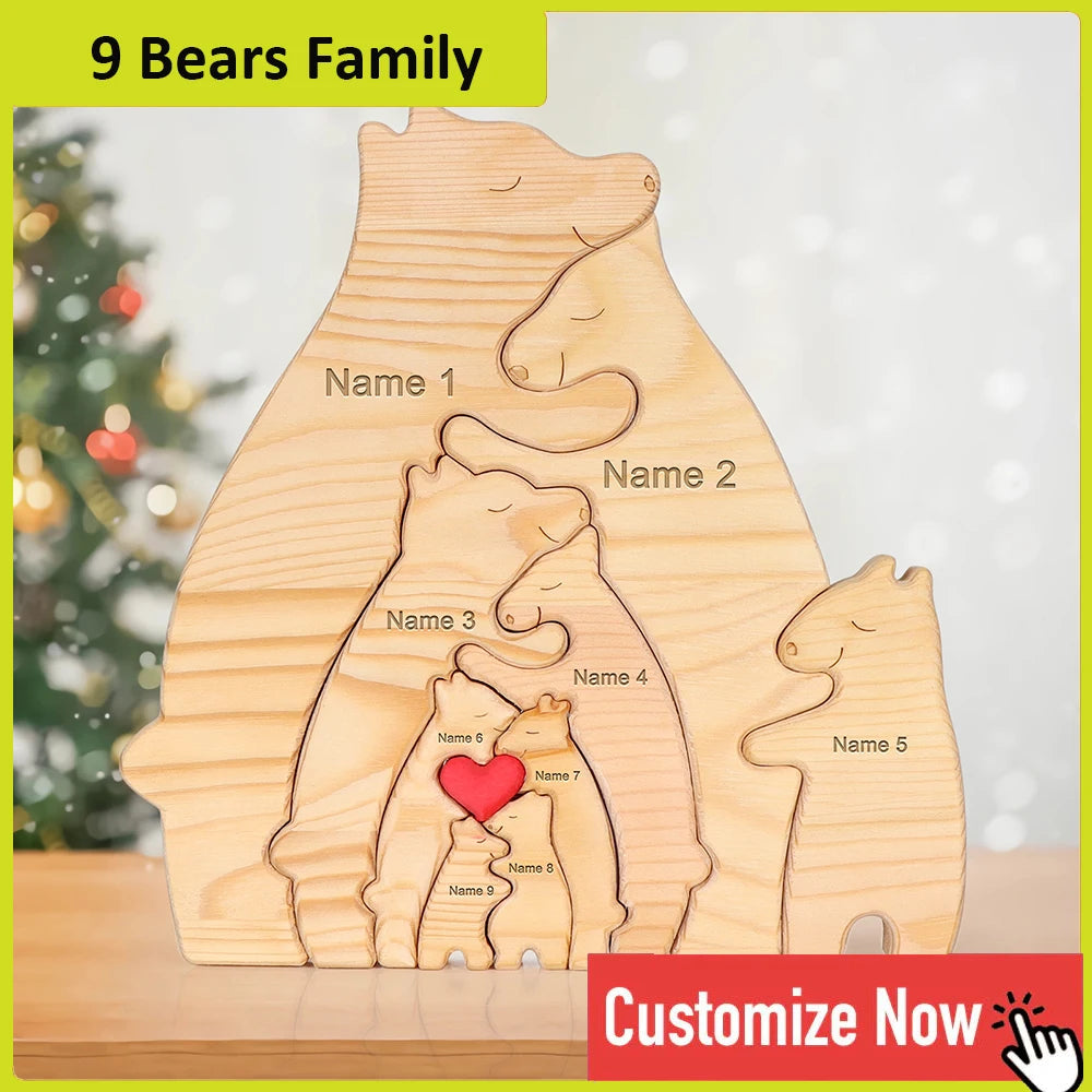 Bear Family Name Puzzle With Free Engraving For Home Desk