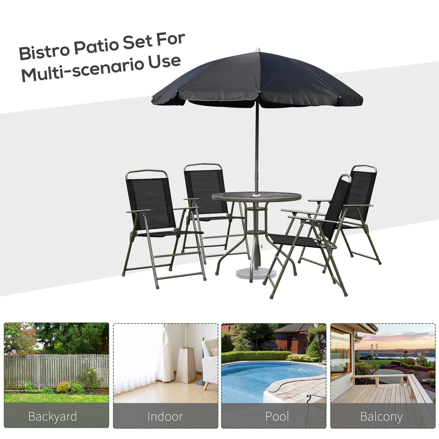 Outsunny 6 Piece Patio Dining Set With Umbrella And Glass Table
