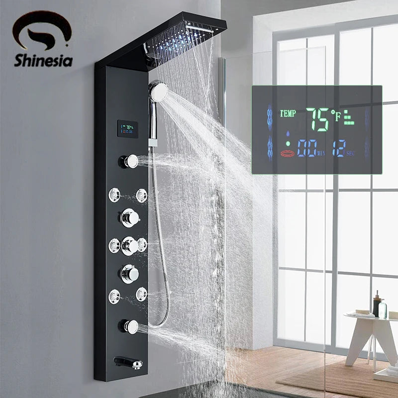 Shinesia LED Shower Panel With Waterfall Rainfall And Massage Jets