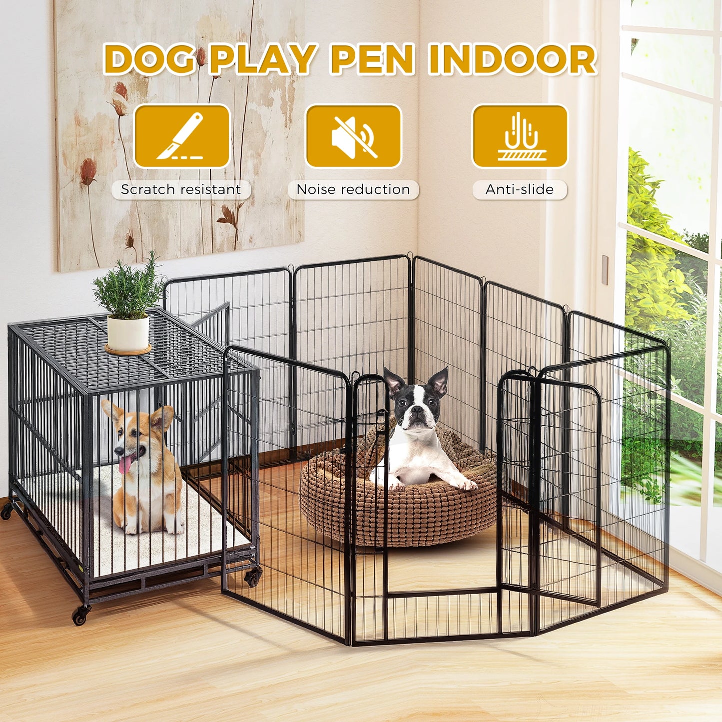 Dog Playpen With Door Foldable Metal Pet Fence