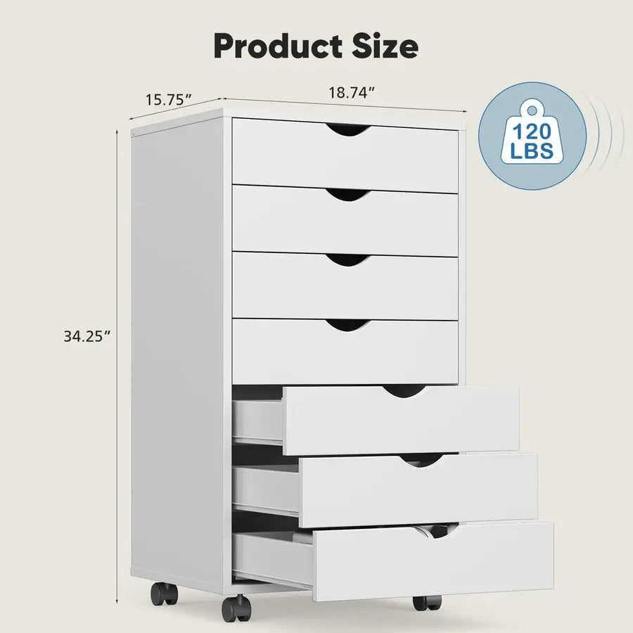 Bamboo 7-Drawer Mobile File Cabinet With Wheels For Office