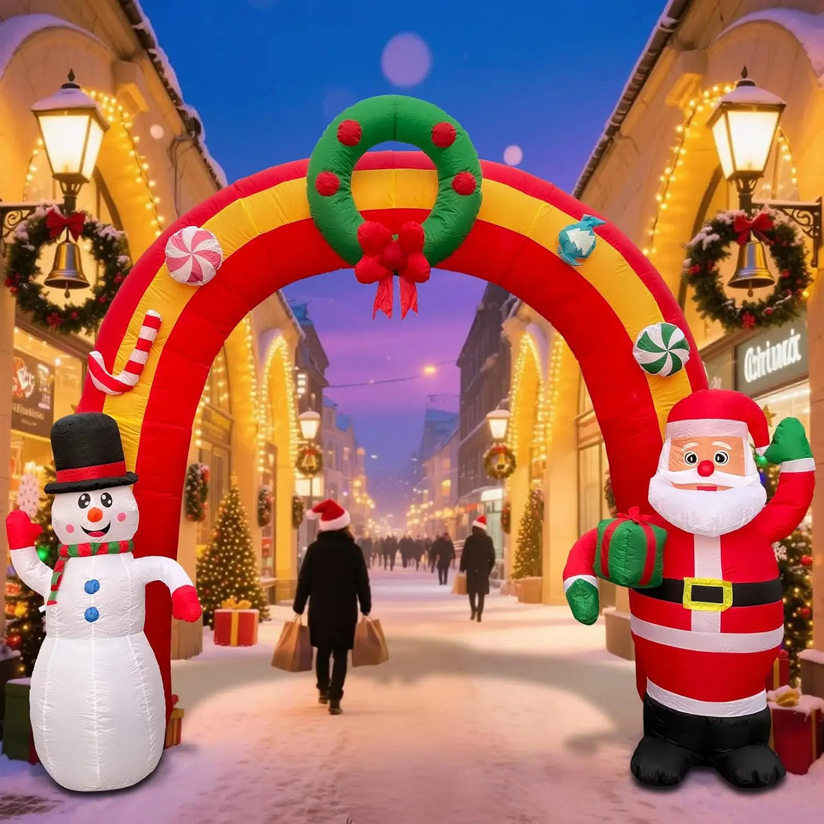 Inflatable Christmas Archway With Santa, Snowman And LED Lights