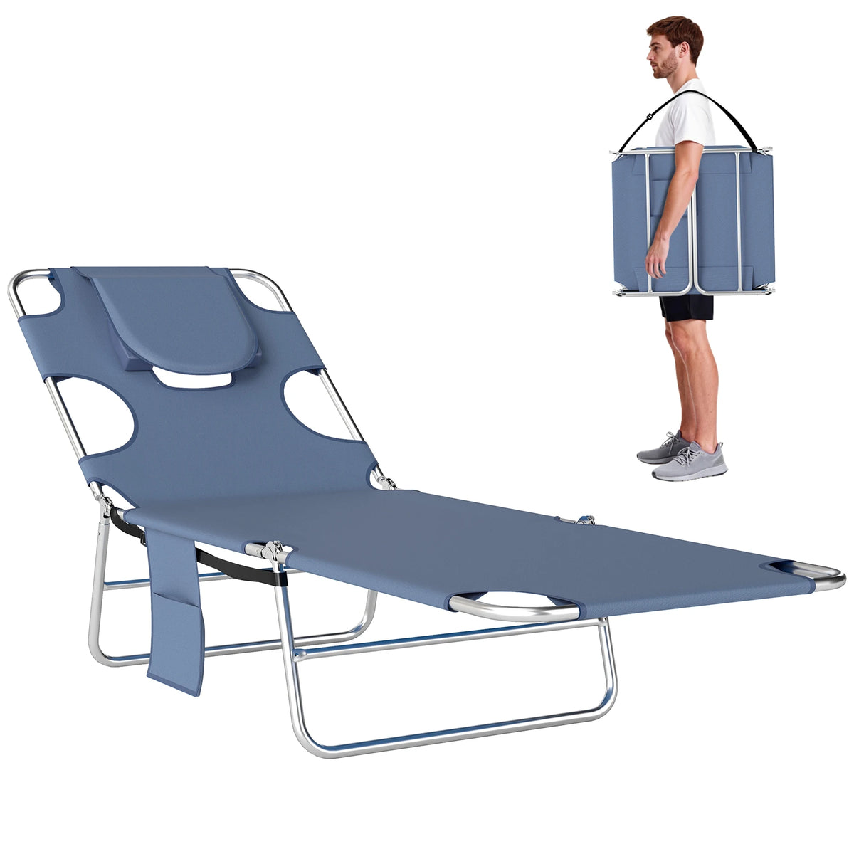 Outsunny Portable Adjustable Outdoor Chaise Lounge With Face Cavity