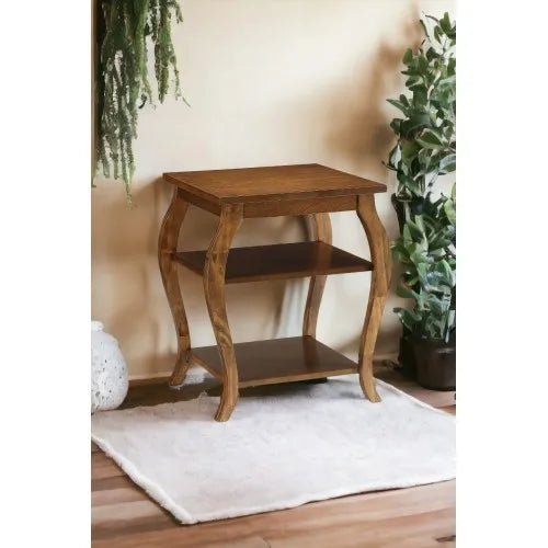 Retro Wooden Side Table With Open Shelves