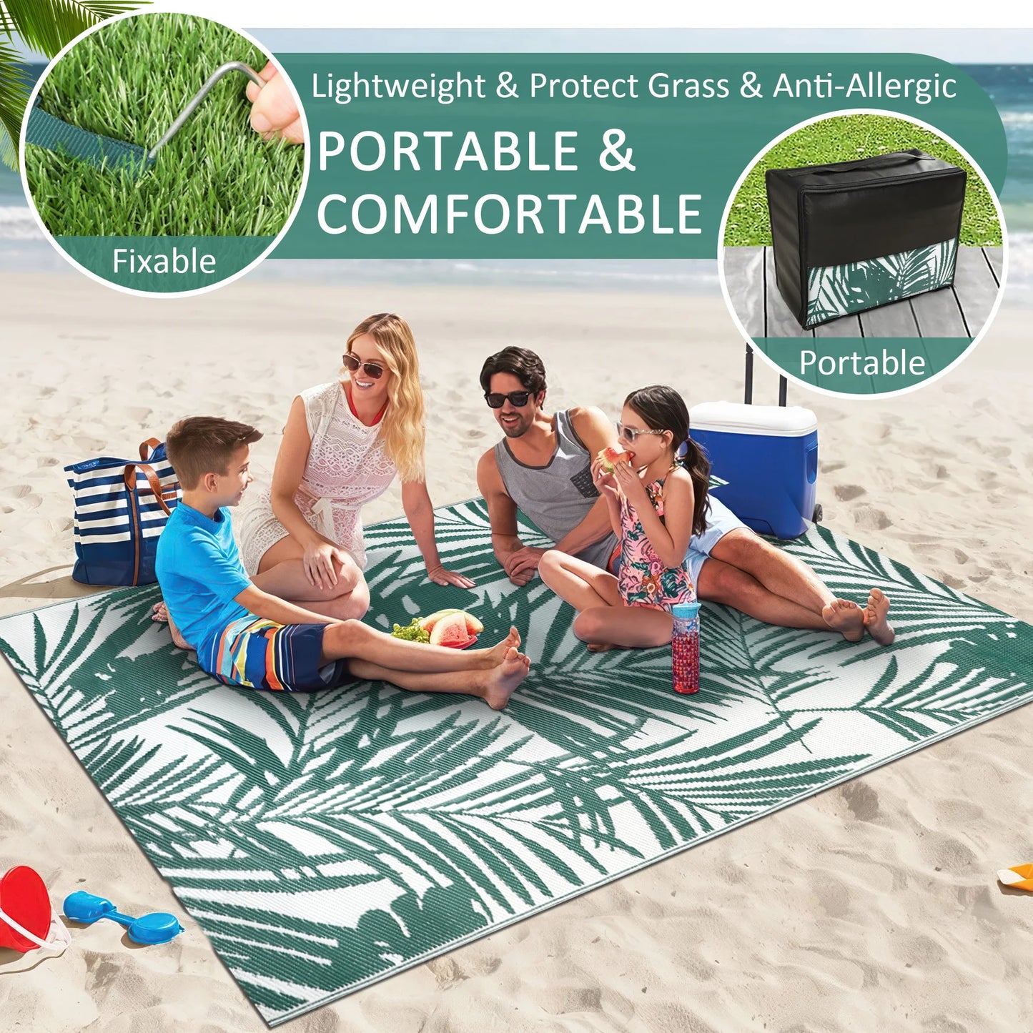 Outdoor Rugs Waterproof Reversible Plastic Straw Mat For Patio And Camping