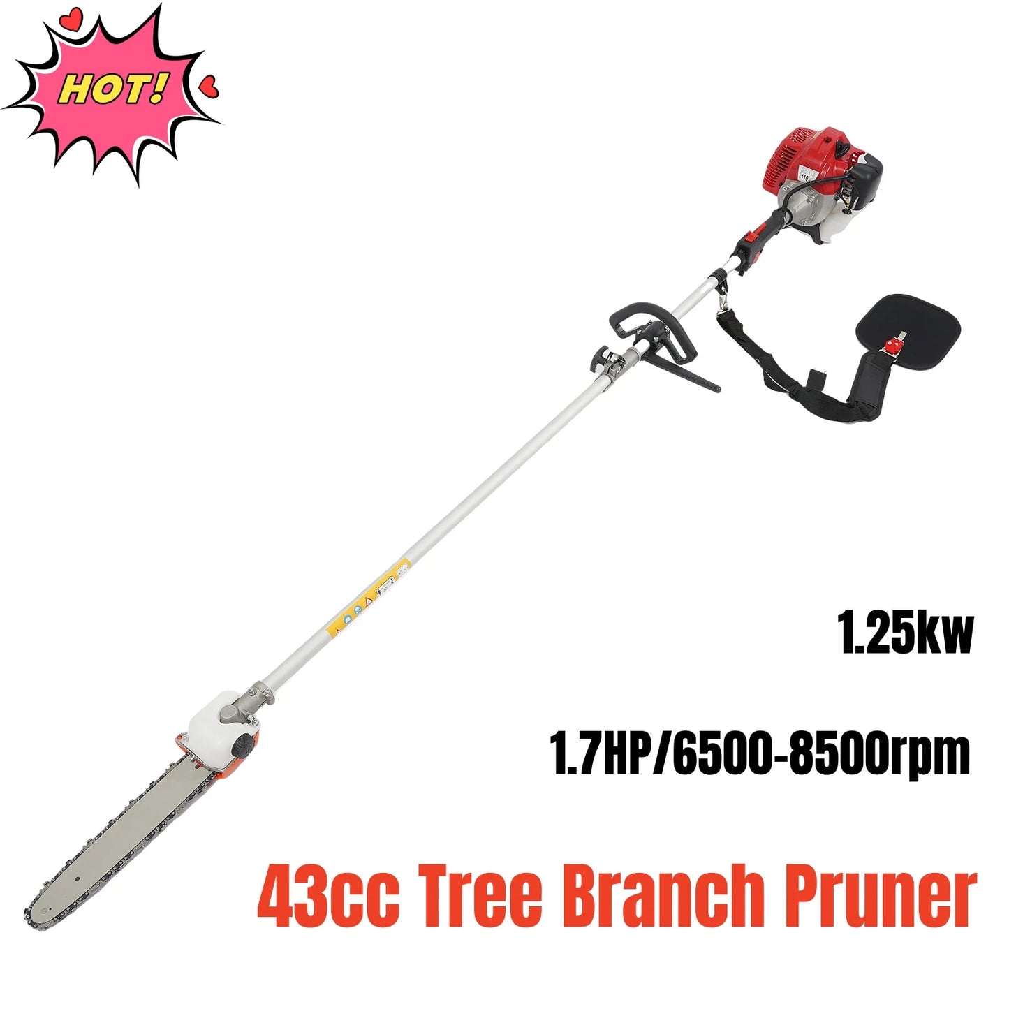 Adjustable Long Branch Saw 12inch 43CC Two-stroke Gas Hedge Trimmer Gas Powered Pole Hedge Trimmer Suitable for Branch Trimming
