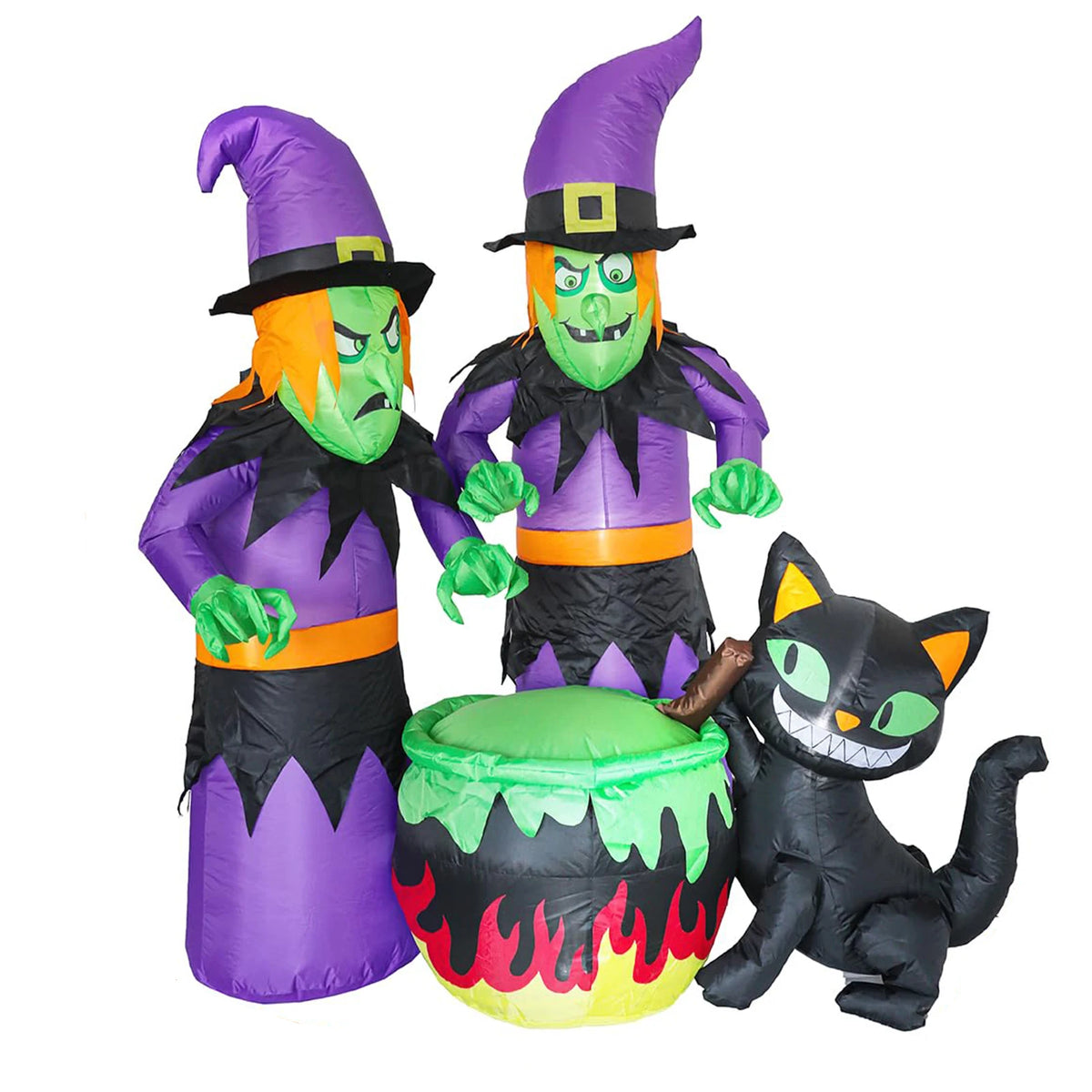 HiMISS Halloween Inflatable Witch Sisters And Black Cat Cauldron Decor
